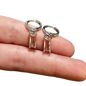 CZ White Earrings Dangle 925 Sterling Silver Hypoallergenic Leverback Earrings